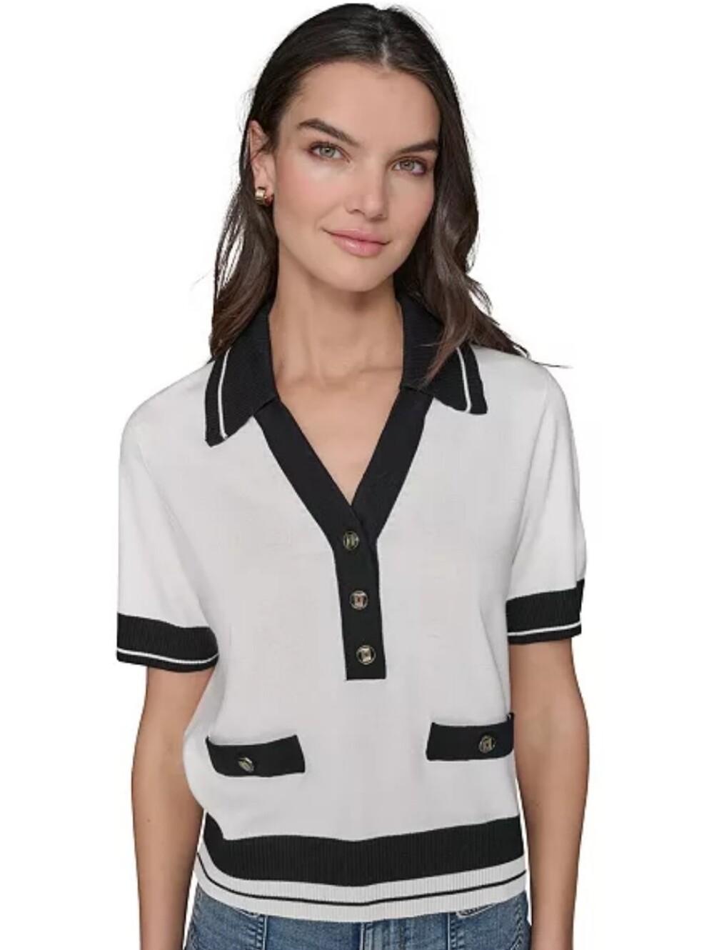 NWT KARL LAGERFELD PARIS Petite XL Short-Sleeve Tipped Polo Sweater